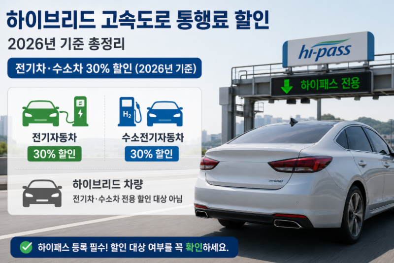 하이브리드 고속도로 통행료 할인 받을 수 있을까? 2026년 대상 차량·할인율 총정리