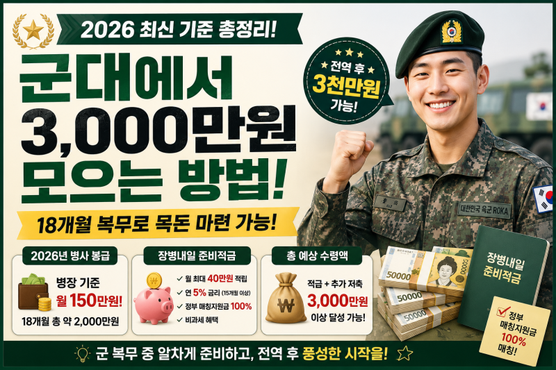 군대에서 3000만 원 모으기 가능할까? 2026년 병장 월급 및 장병 내일 준비적금 총정리