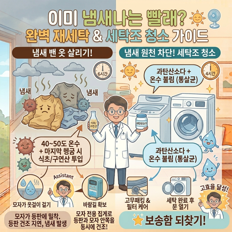 이미 냄새나는 빨래, 세탁조 청소와 식초/구연산 활용 재세탁법