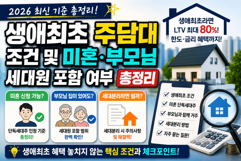 생애최초 주담대 조건 │ 미혼·부모님 세대원이라면 꼭 확인할 기준