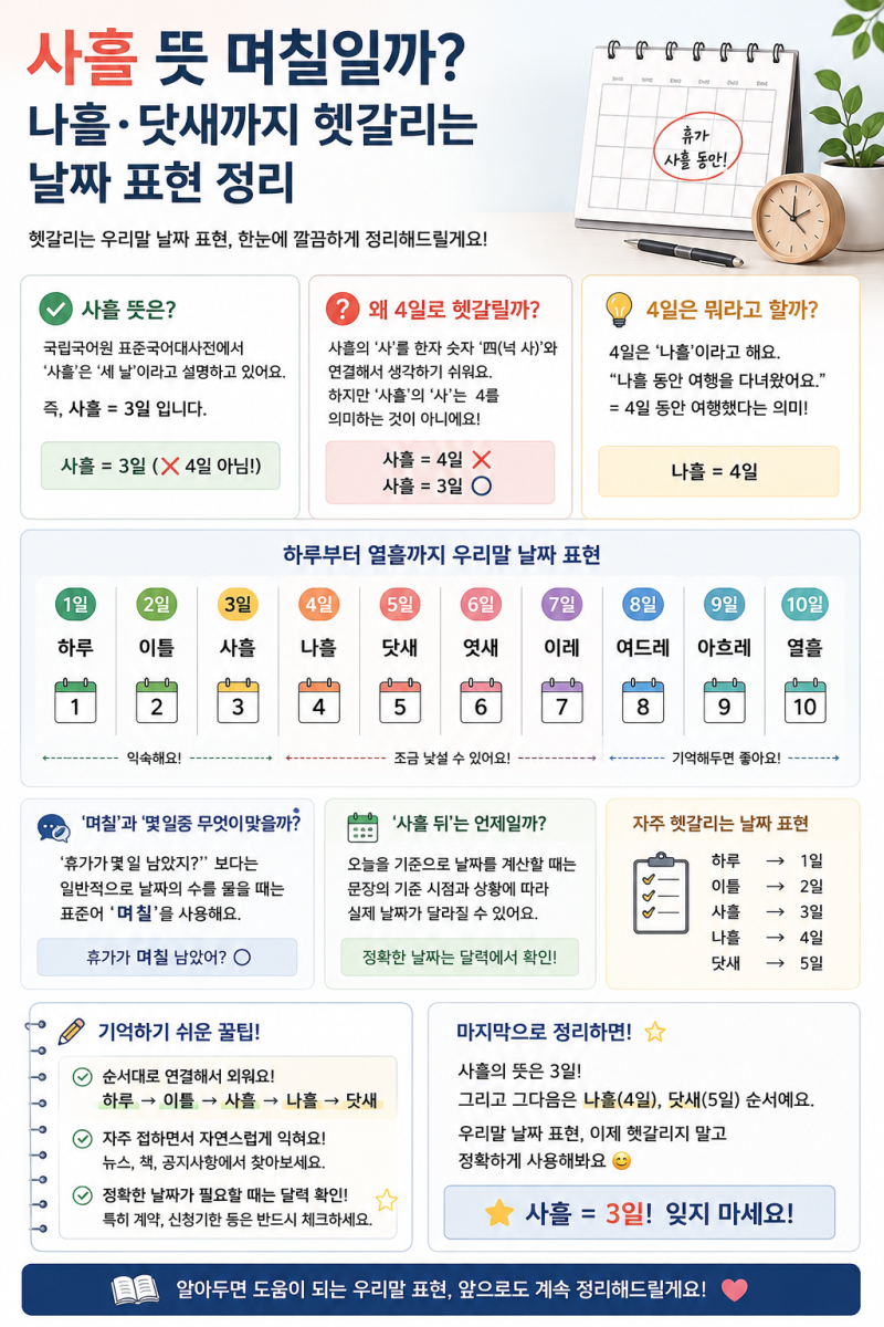 사흘 뜻 며칠일까? 나흘·닷새까지 헷갈리는 날짜 표현 정리