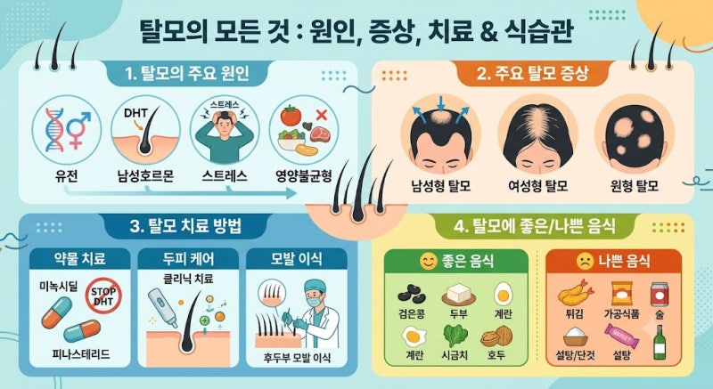 탈모원인과 증상 그리고 치료방법 , 탈모에 좋은음식과 나쁜음식은?