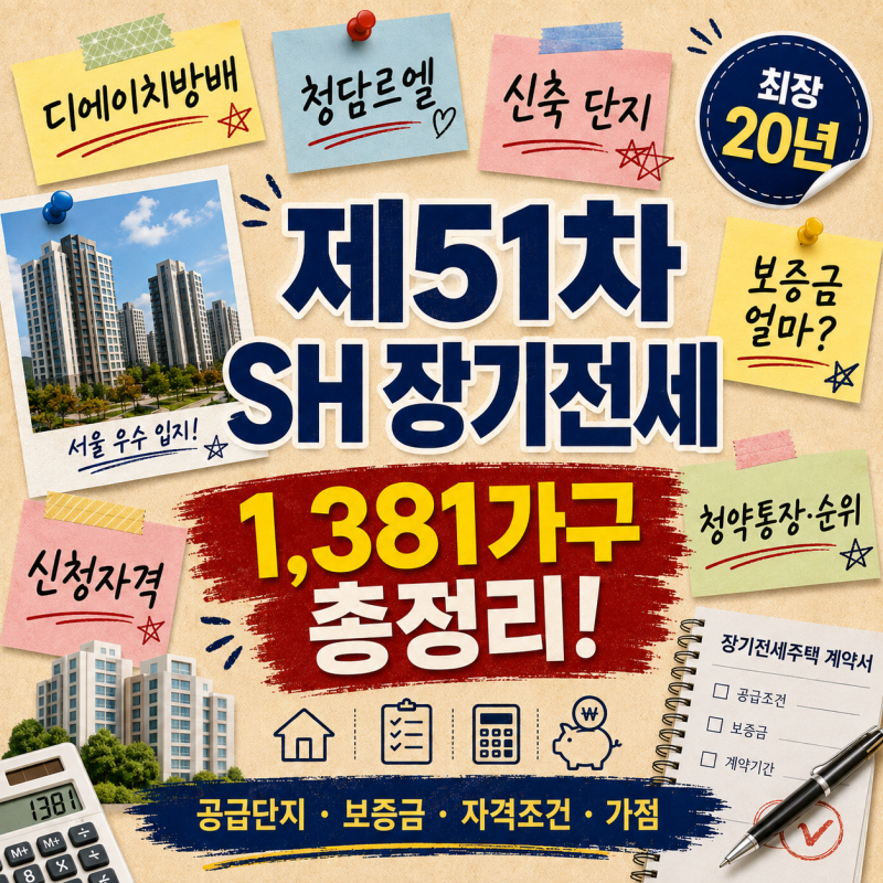 제51차 SH 장기전세주택 모집! 디에이치방배·청담르엘까지 나온다? 1,381가구 공급조건 총정리