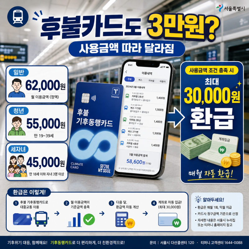 후불 기후동행카드 환급, 무조건 3만원? 이용금액별 계산·신청방법 총정리