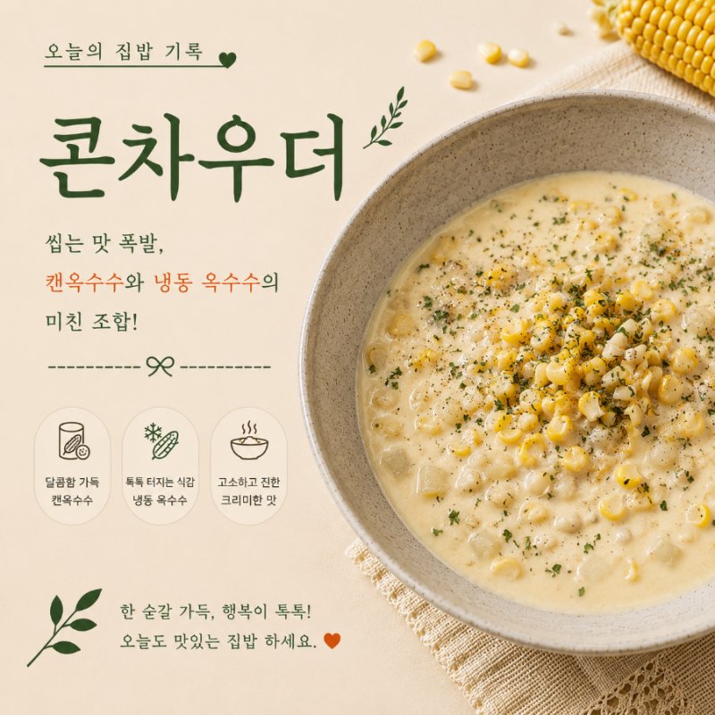 콘차우더 : 씹는 맛 폭발, 캔 옥수수와 냉동 옥수수의 미친 조합
