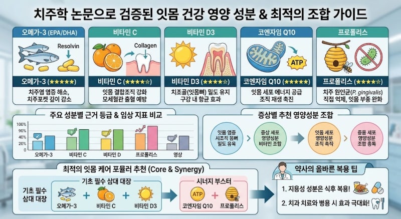 잇몸 염증3부. 논문으로 알아보는 잇몸 영양제 추천오메가3부터 코엔자임Q10까지, 실제 근거....