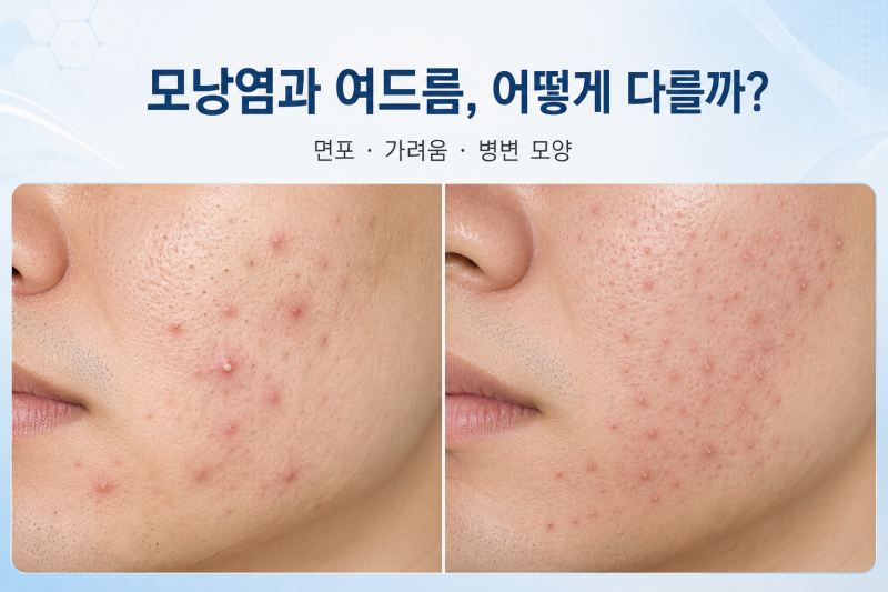 모낭염과 여드름 구분법, 핵심은 면포와 가려움｜아산 배방 탕정