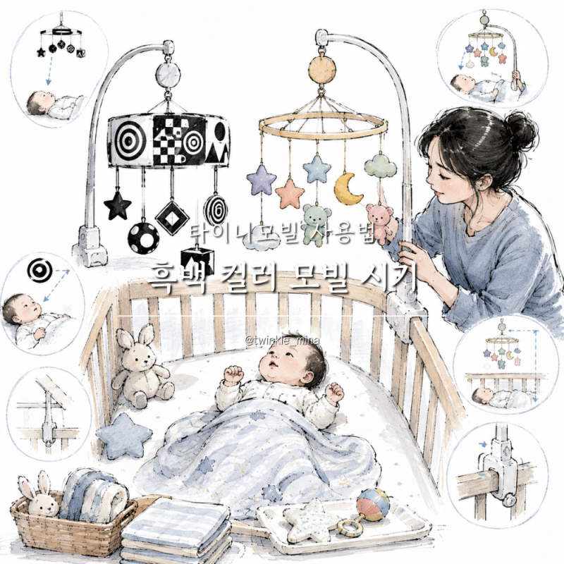 신생아 아기 흑백 컬러 모빌 시기 국민모빌 타이니모빌 사용법