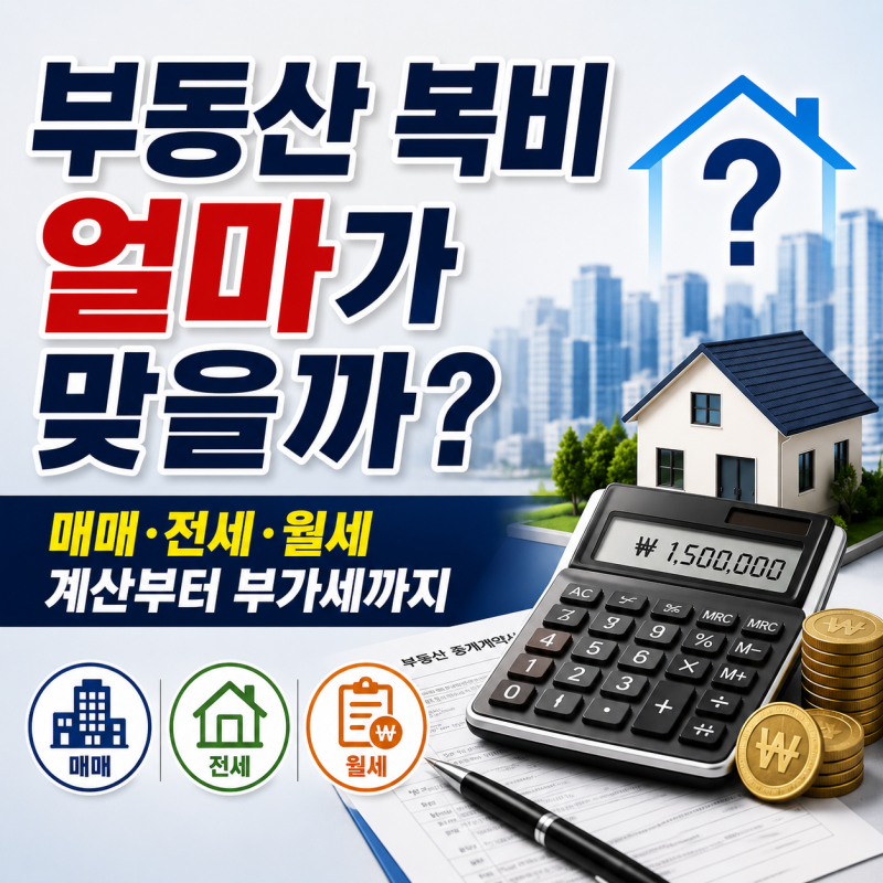 부동산 중개수수료 계산법, 매매·전세·월세 복비와 부가세 총정리