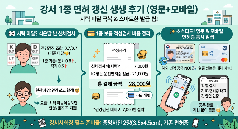 [강서운전면허시험장] 1종 운전면허 적성검사 갱신 후기 (시력 재검사, 모바일/영문 면허증 ....