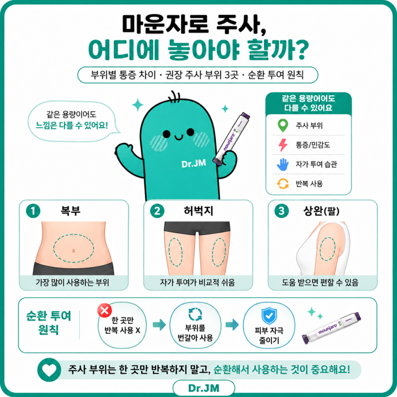 마운자로주사부위 어디가 좋을까? 복부·허벅지·팔 주사 위치와 순환 방법