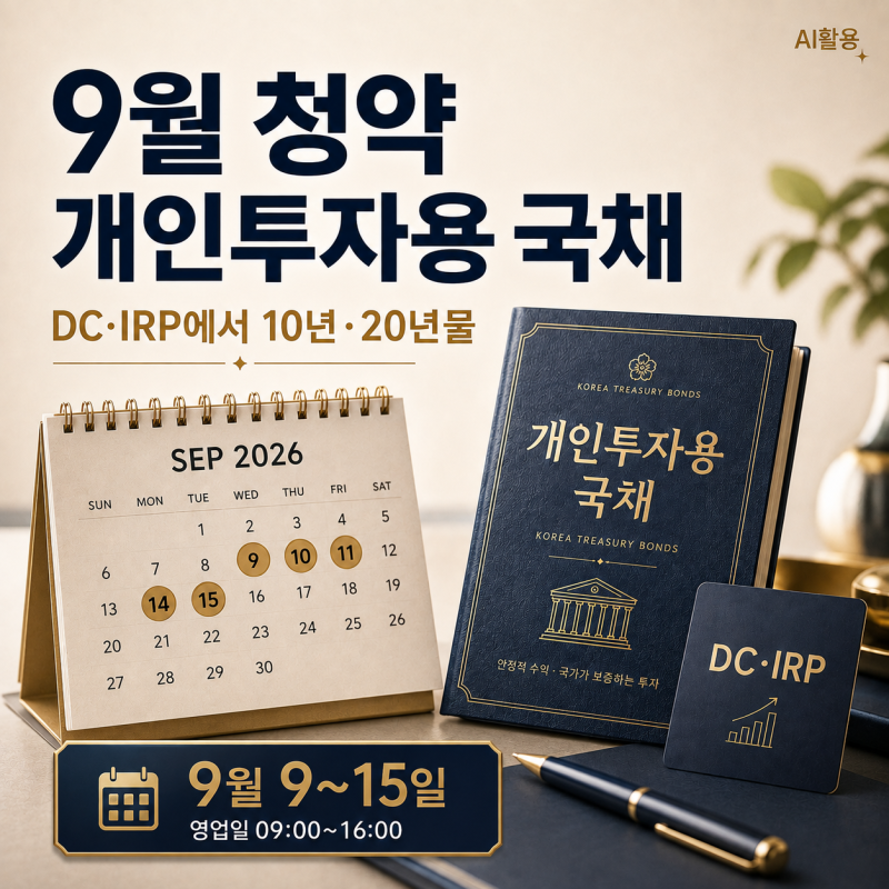퇴직연금 개인투자용 국채┃2026년 9월 청약 일정·금리·세금 핵심 정리