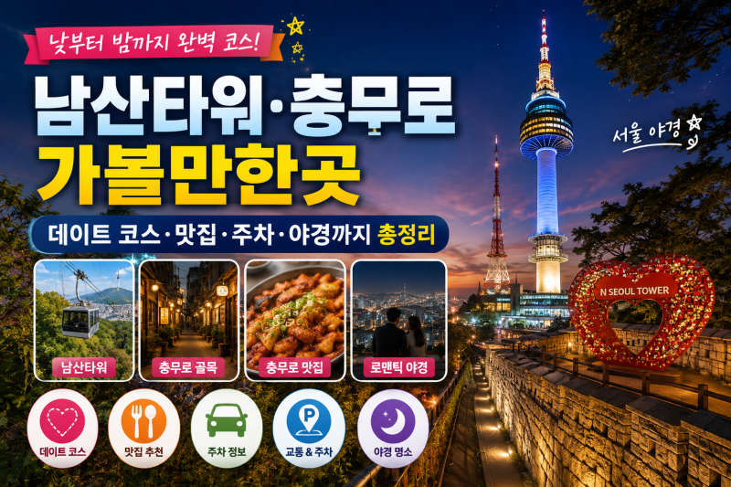 남산타워·충무로 가볼만한곳｜데이트 코스·맛집·주차·야경까지 총정리
