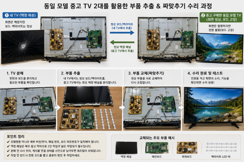 파손된 TV, 동일 모델 중고 TV를 사서 살릴 수 있을까? 액정·백라이트 부품 추출 수리 이야기