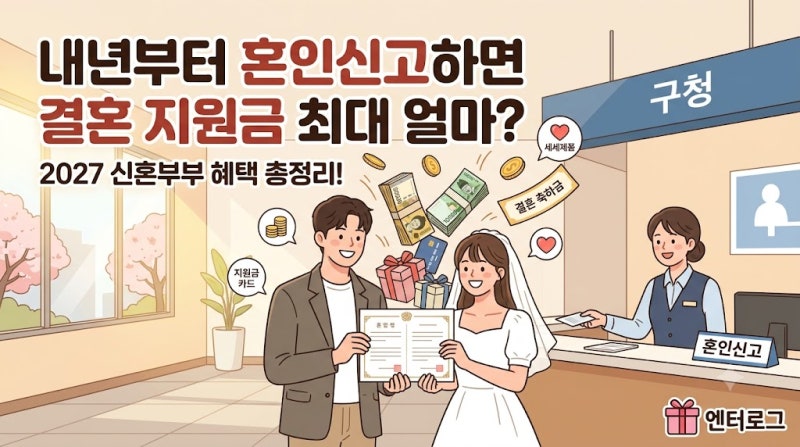 [2027 신혼부부 혜택] 내년부터 혼인신고하면 결혼 지원금 최대 얼마? 조건 및 신청 방법 총정....