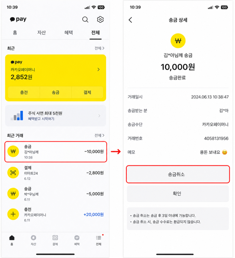 카카오페이 네이버페이 착오송금 취소 조건과 즉시 회수 방법