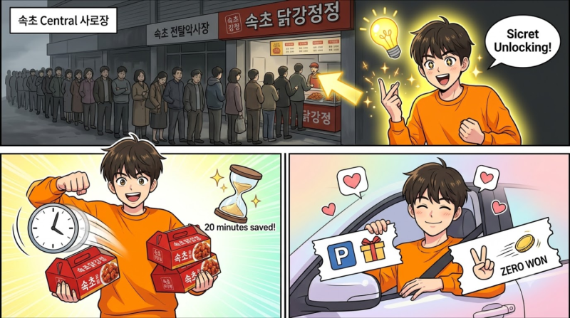 속초 중앙시장 닭강정 웨이팅 20분 줄이고 무료 주차권 2장 받는 꿀팁