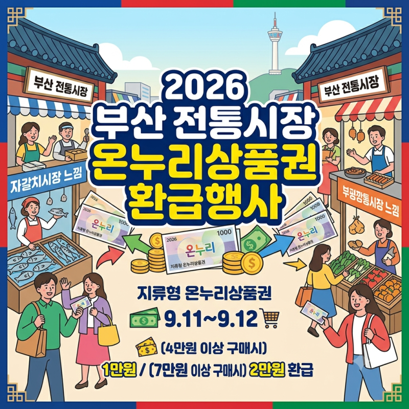 놓치면 손해! 2026년 부산 전통시장 온누리상품권 환급행사 일정·기준·참여시장 안내