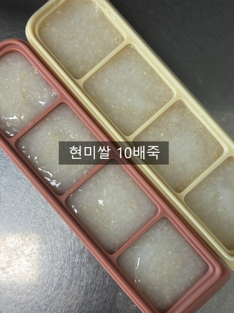 [초기/중기 이유식] 현미쌀죽 10배죽 만들기 (밥솥 실패 후 냄비 성공 후기) 뿐이 토핑 이유식