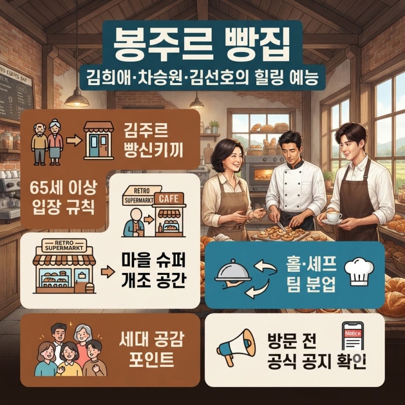 봉주르빵집 기본정보 총정리: 김희애 차승원 김선호 나이부터 65세 시니어 카페 위치·몇부작....