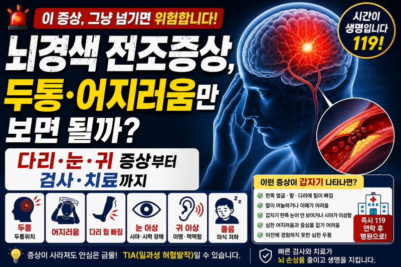 뇌경색 전조증상, 두통·어지러움만 보면 될까? 다리·눈·귀 증상부터 검사·치료 병원까지 l ....
