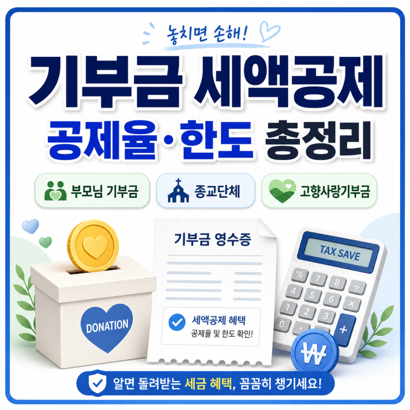 기부금 세액공제｜연말정산 공제율·한도, 부모님·종교단체·고향사랑기부금까지