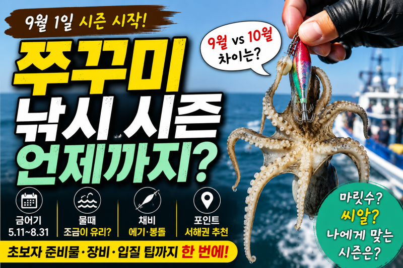 쭈꾸미 낚시 시즌 언제까지? 9월·10월 차이부터 금어기·물때·채비까지