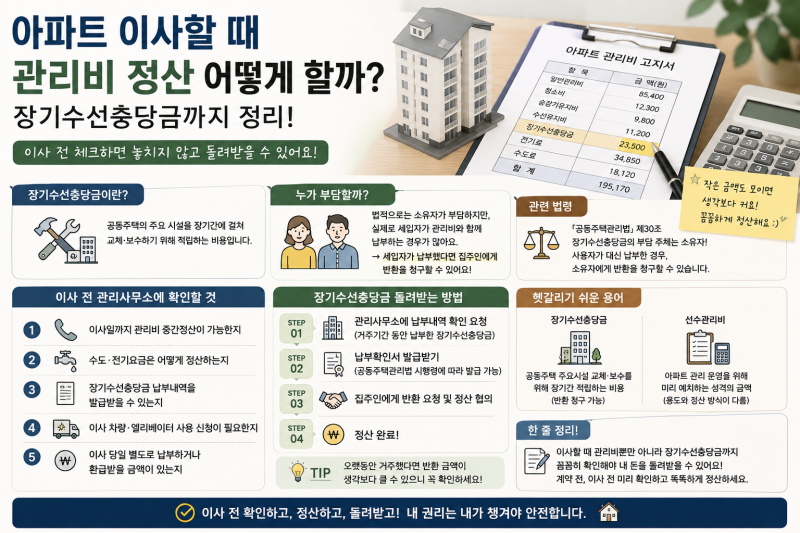 아파트 이사할 때 관리비 정산 어떻게 할까? 장기수선충당금까지 정리