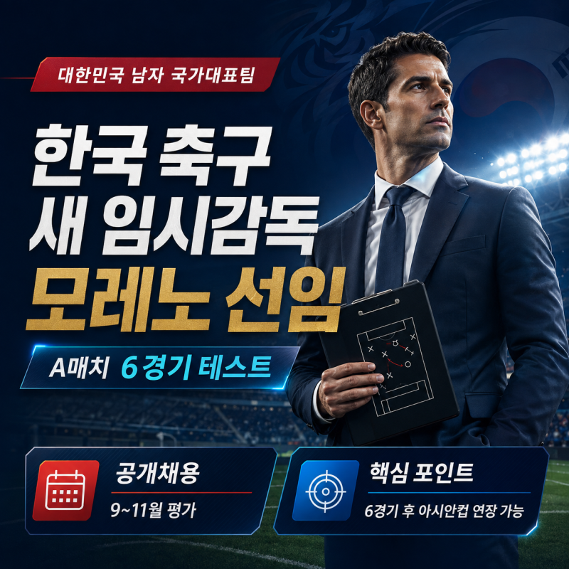 한국 축구대표팀 새 감독 모레노 선임｜왜 ‘임시’인가? A매치 6경기 핵심 정리