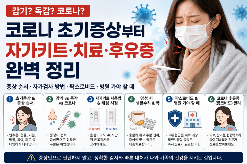 에어컨 감기인 줄 알았는데 코로나? 코로나 초기증상 순서 & 독감 차이점·자가진단키트 양성....