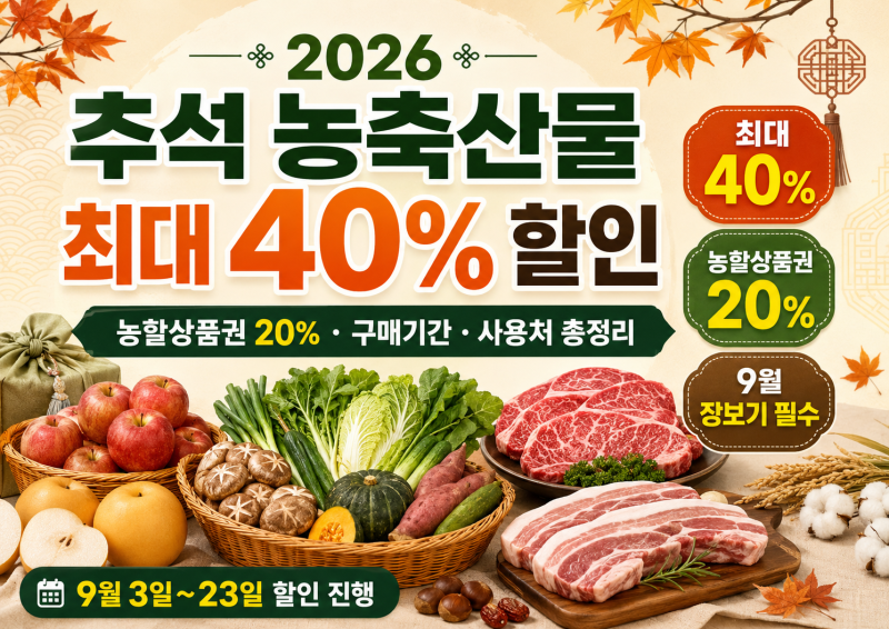 2026 추석 농축산물 최대 40% 할인｜농할상품권 20%·구매기간·사용처 꿀팁 총정리!