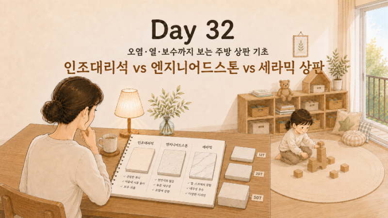 인테리어 기초 32｜주방 상판 완벽 비교: 인조대리석 vs 엔지니어드스톤(칸스톤) vs 세라믹 상....