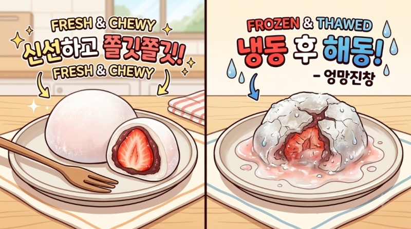 과일모찌 냉동 보관 및 해동 꿀팁: 떡 갈라짐 물 생김 완벽 방지