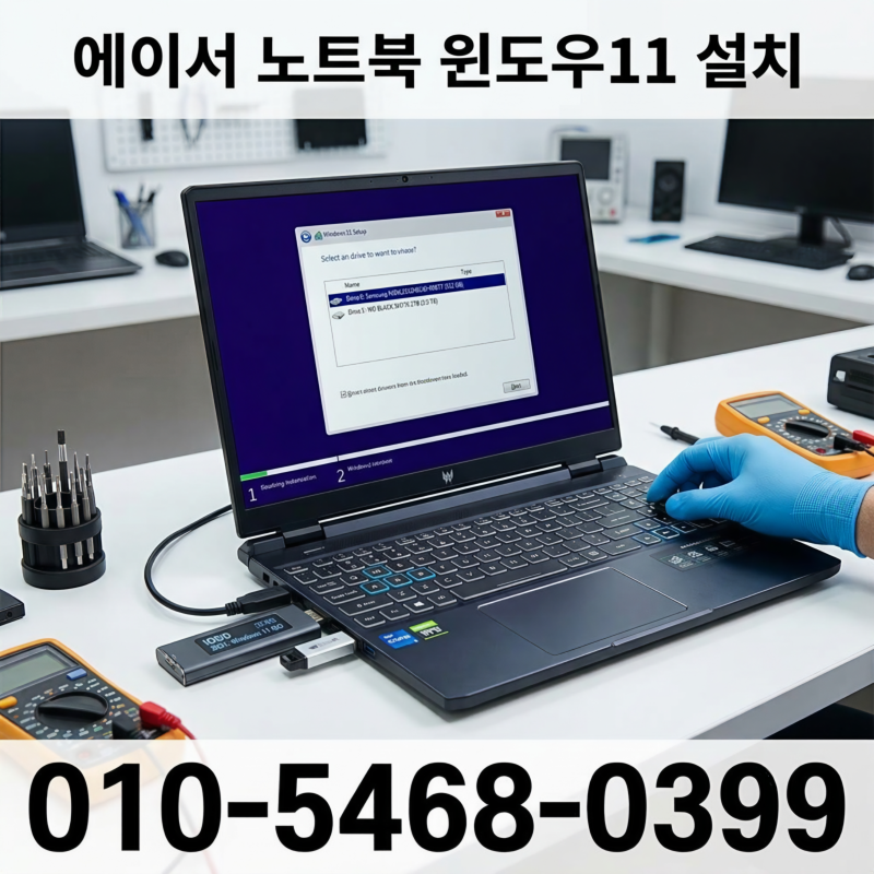방학동 창동 컴퓨터수리 에이서 노트북 중고로 구입 후 점검 포맷 윈도우11 설치 완료
