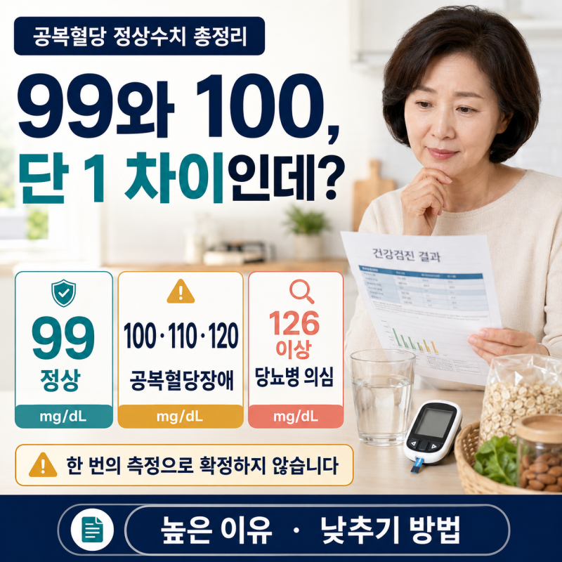 공복혈당 정상수치 총정리｜99·100·110·120 의미와 높은 이유, 낮추기 방법