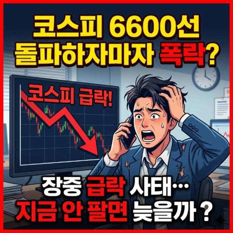 "코스피 6600선 돌파하자마자 폭락?" 장중 급락 사태…지금 안 팔면 늦을까?