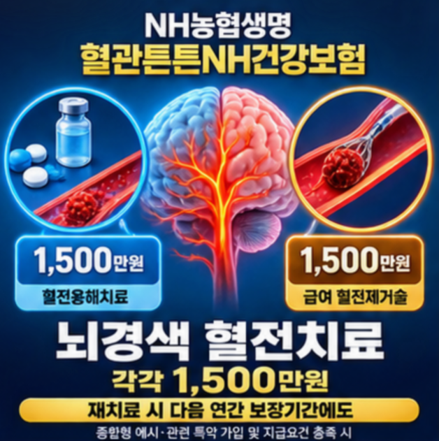 뇌경색 혈전치료 1,500만원, 재발하면 다음 해 또? NH농협생명 혈관튼튼NH건강보험