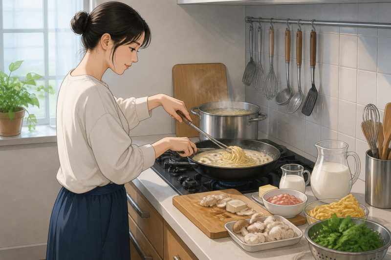 크림파스타 재료 줄여도 맛 살리는 1인분 조리법