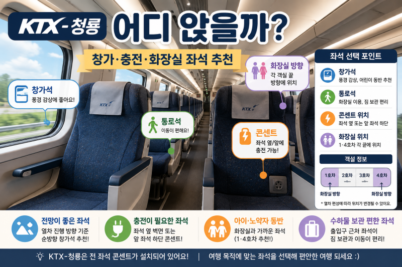 KTX-청룡 좋은 좌석 추천｜콘센트·화장실·창가·우등실 자리 고르는 법