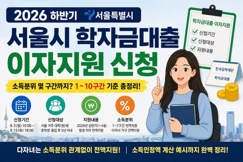 2026 서울시 학자금대출 이자지원 신청, 소득분위 몇 구간까지? 1~10구간 기준 다자녀 소득인정....