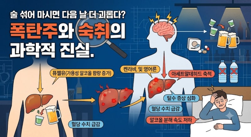술 섞어 마시면 다음 날 더 괴롭다? 폭탄주와 숙취의 과학적 진실