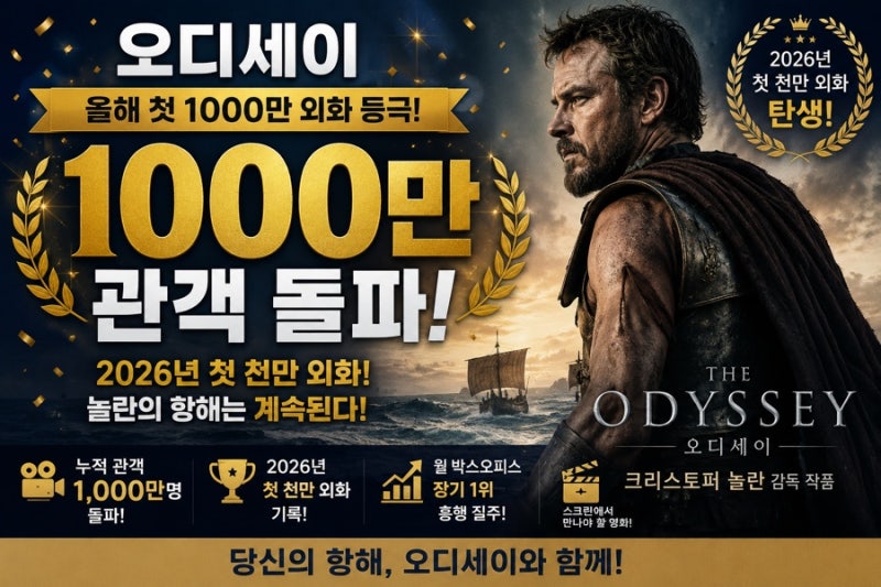 오디세이 올해 첫 1000만 외화 등극｜천만 관객 돌파! 놀란의 ‘흥행 항해’ 어디까지?