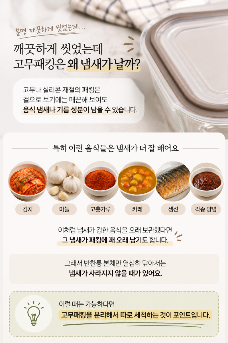 반찬통 고무패킹 냄새 제거하는 법, 밥솥 패킹 냄새까지 깔끔하게 없애기