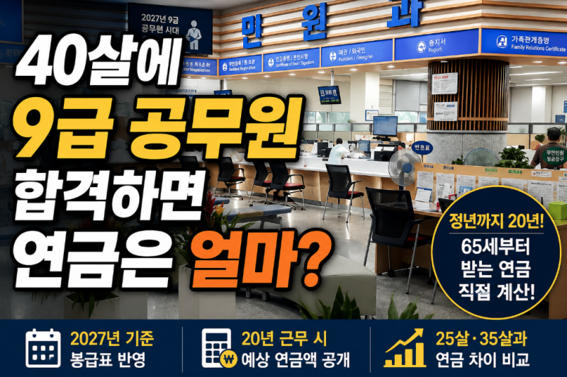 40살에 9급공무원 합격하면 연금은 얼마? 정년까지 20년 근무 직접 계산