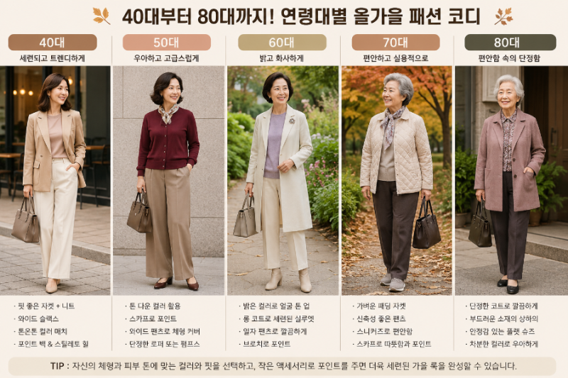 40대부터 80대까지 뭐 입지? / 2026 중년·시니어 여성 가을패션 유행과 연령대별 코디