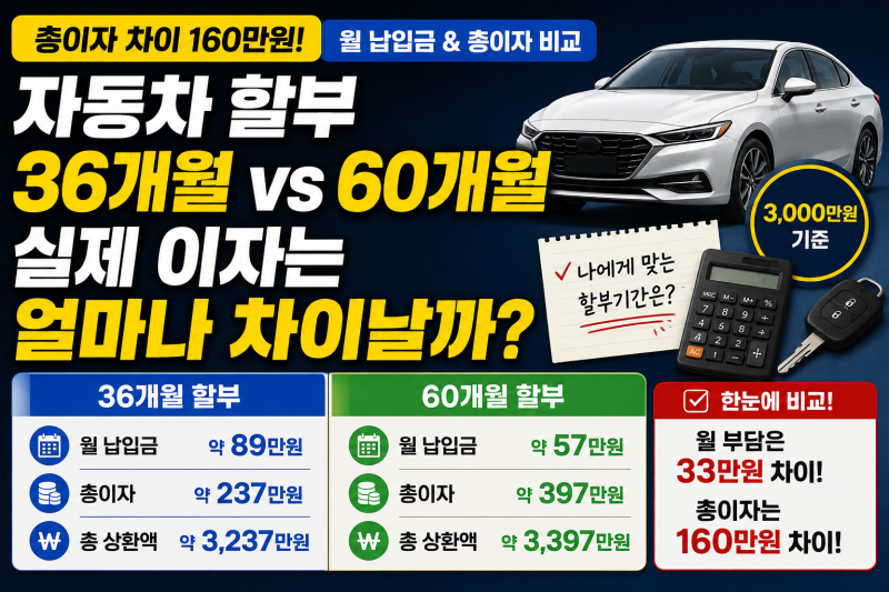 자동차 할부 36개월 vs 60개월, 실제 이자는 얼마나 차이날까?