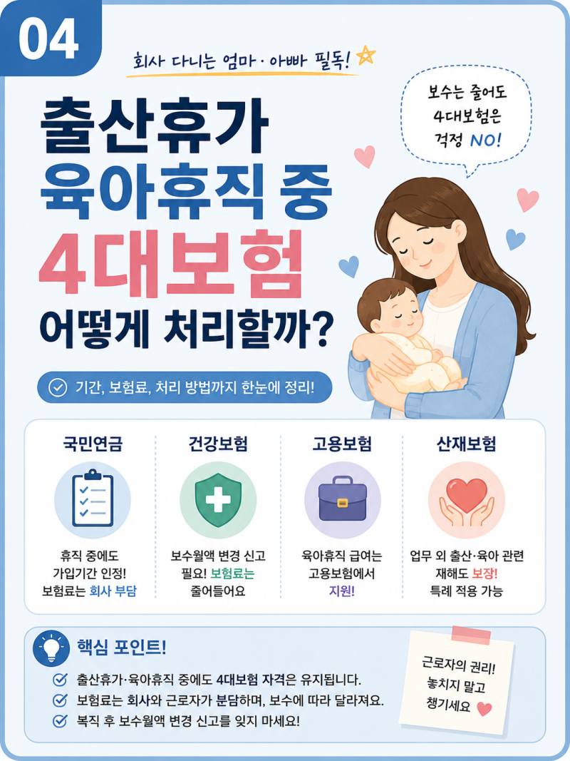 출산휴가·육아휴직 중 4대보험은 어떻게 처리될까? 건강보험·국민연금 총정리 (2026년)