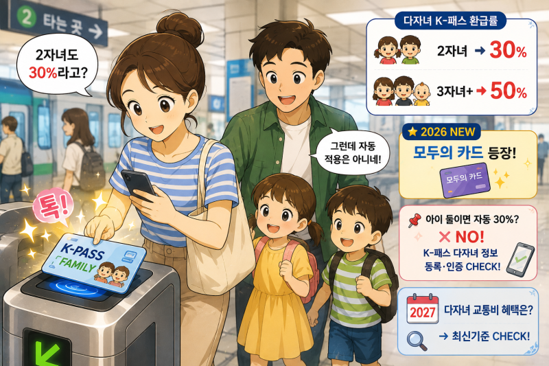 2026 다자녀 교통비·K-패스 혜택 총정리! 2자녀 30% 환급, 2027년에도 받을까?