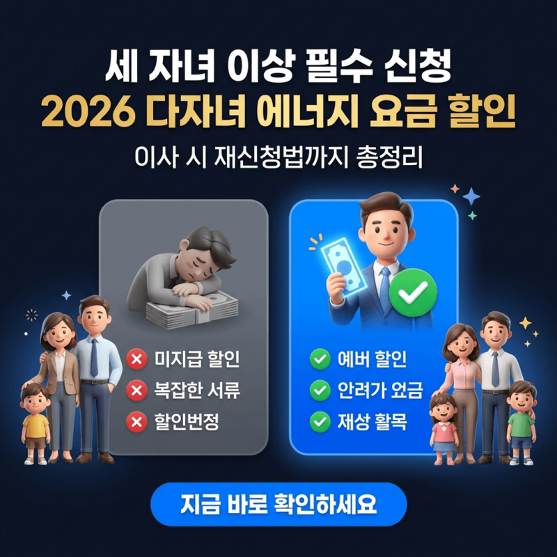 다자녀 에너지 요금 할인 신청 방법, 3자녀 전기·도시가스 감면과 이사 후 재신청 체크리스....