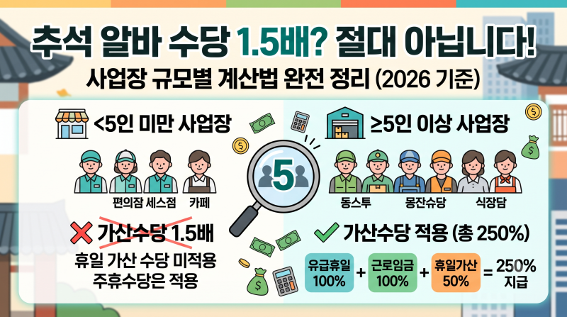 추석 알바 수당 1.5배 아닙니다｜5인 미만이면 계산이 완전히 달라집니다
